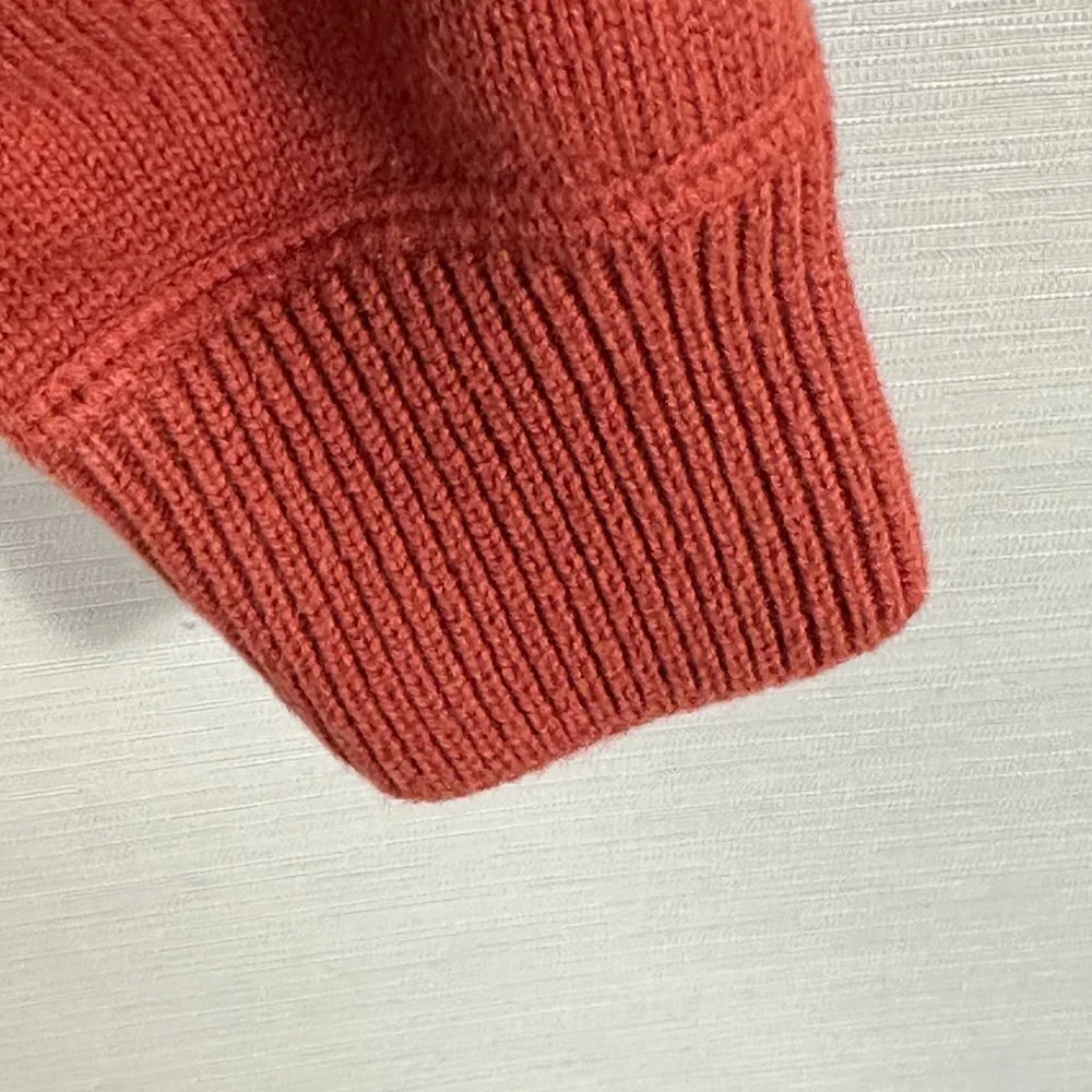 Eddie Bauer Sweater Mens Large 1/4 Zip Orange Cotton Long Sleeve Ribbed Cuffs